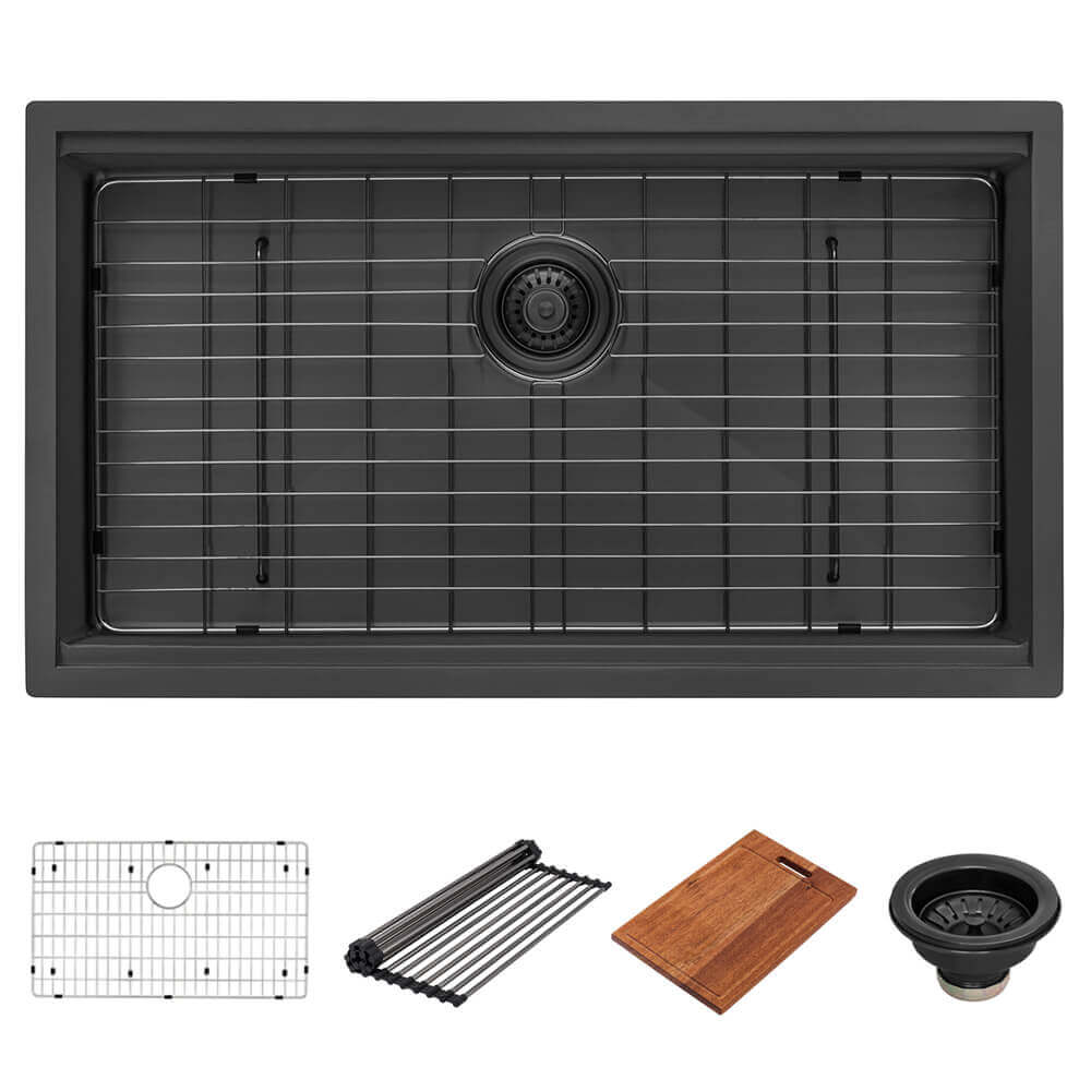 Ruvati 33 inch Gunmetal Black Stainless Steel Workstation Undermount Kitchen Sink Single Bowl - RVH6533BL
