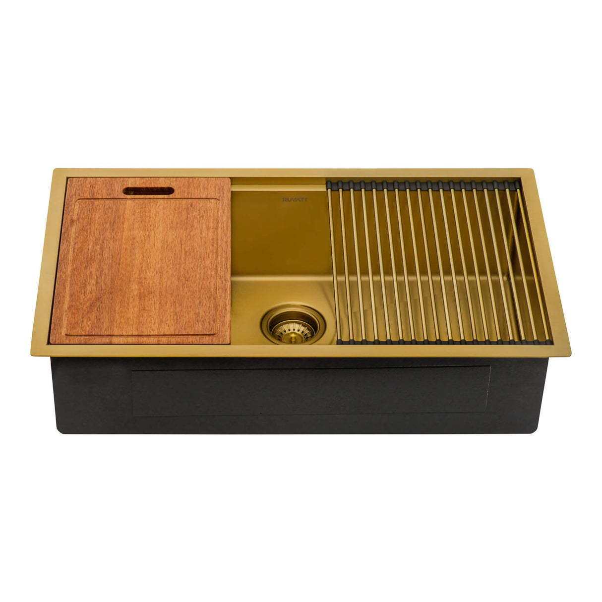 Ruvati 33 inch Polished Brass Matte Gold Workstation Undermount Kitchen Sink Single Bowl - RVH6533GG