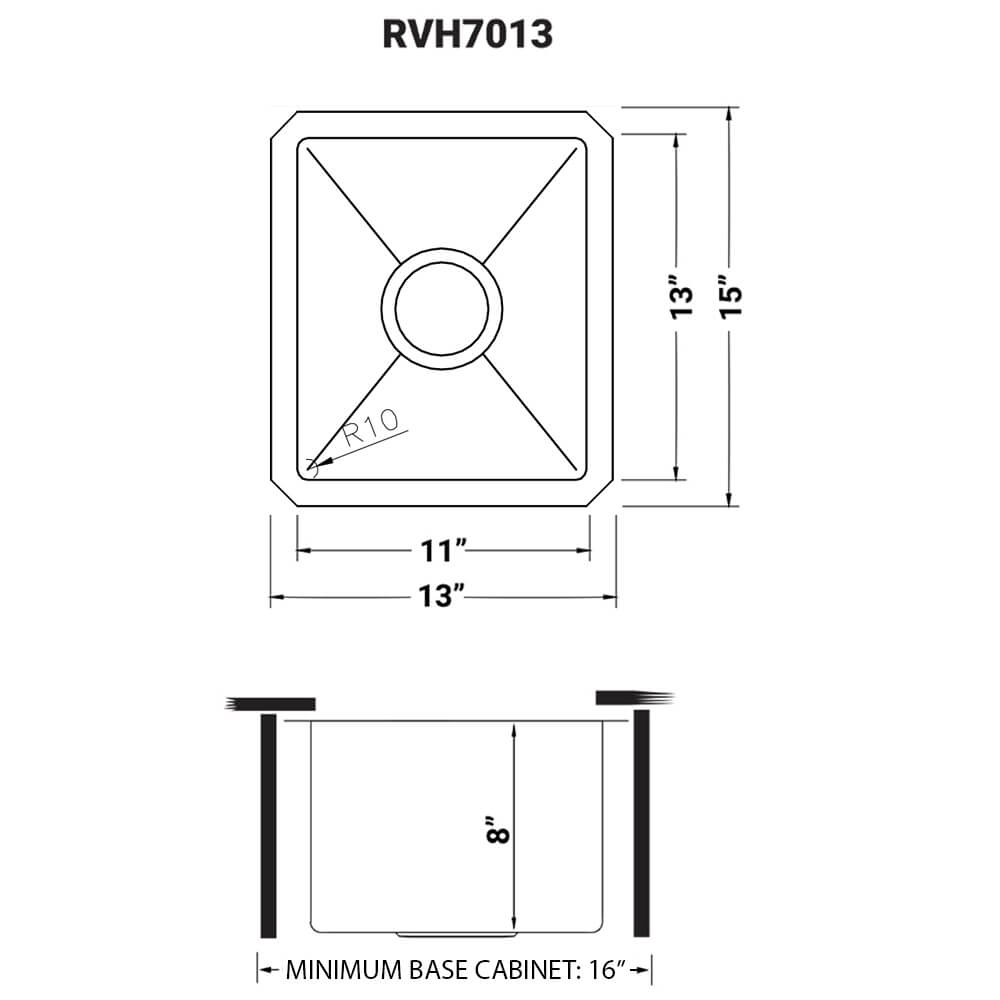 Ruvati 13 x 15 inch Undermount Bar Prep 16 Gauge Kitchen Sink Round Corners Stainless Steel Single Bowl - RVH7013