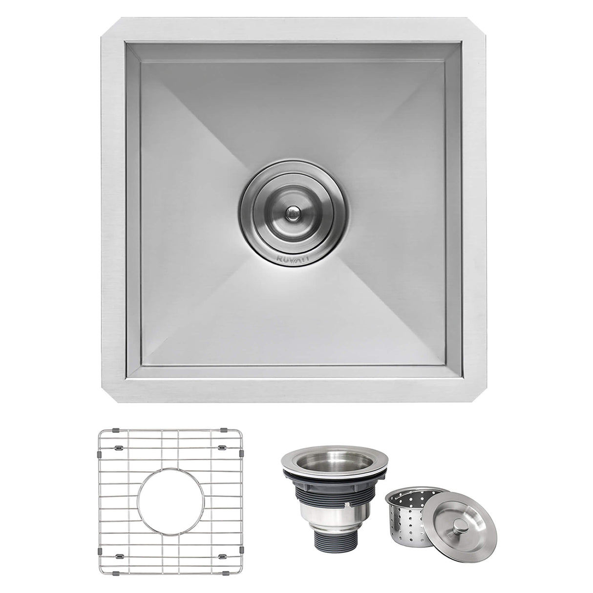 Ruvati 15 x 15 inch Undermount 16 Gauge Zero Radius Bar Prep Square Kitchen Sink Single Bowl - RVH7115