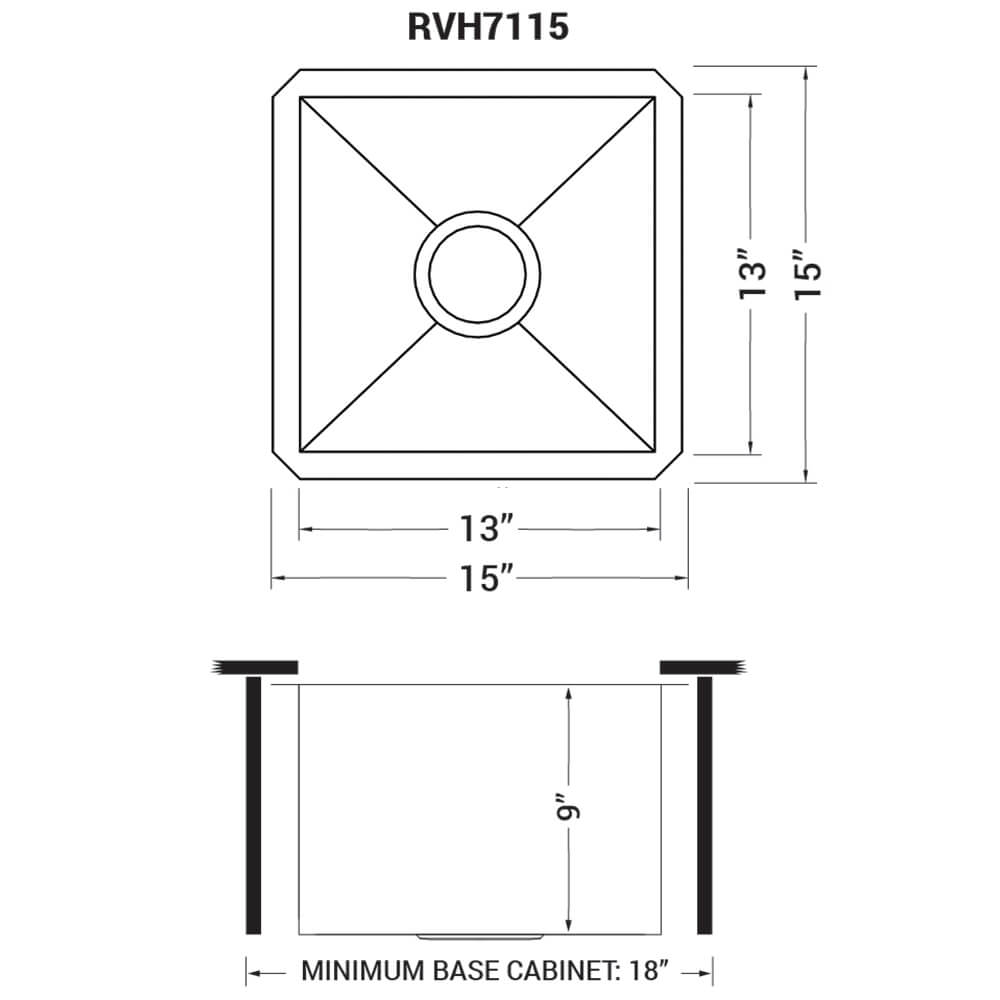 Ruvati 15 x 15 inch Undermount 16 Gauge Zero Radius Bar Prep Square Kitchen Sink Single Bowl - RVH7115