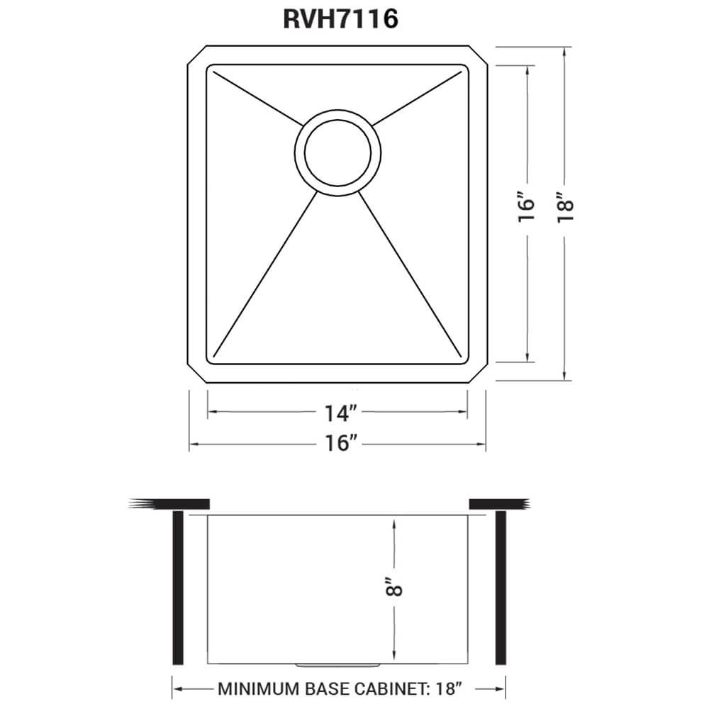 Ruvati 16 x 18 inch Undermount Bar Prep Kitchen Sink 16 Gauge Rounded Corners Stainless Steel Single Bowl - RVH7116