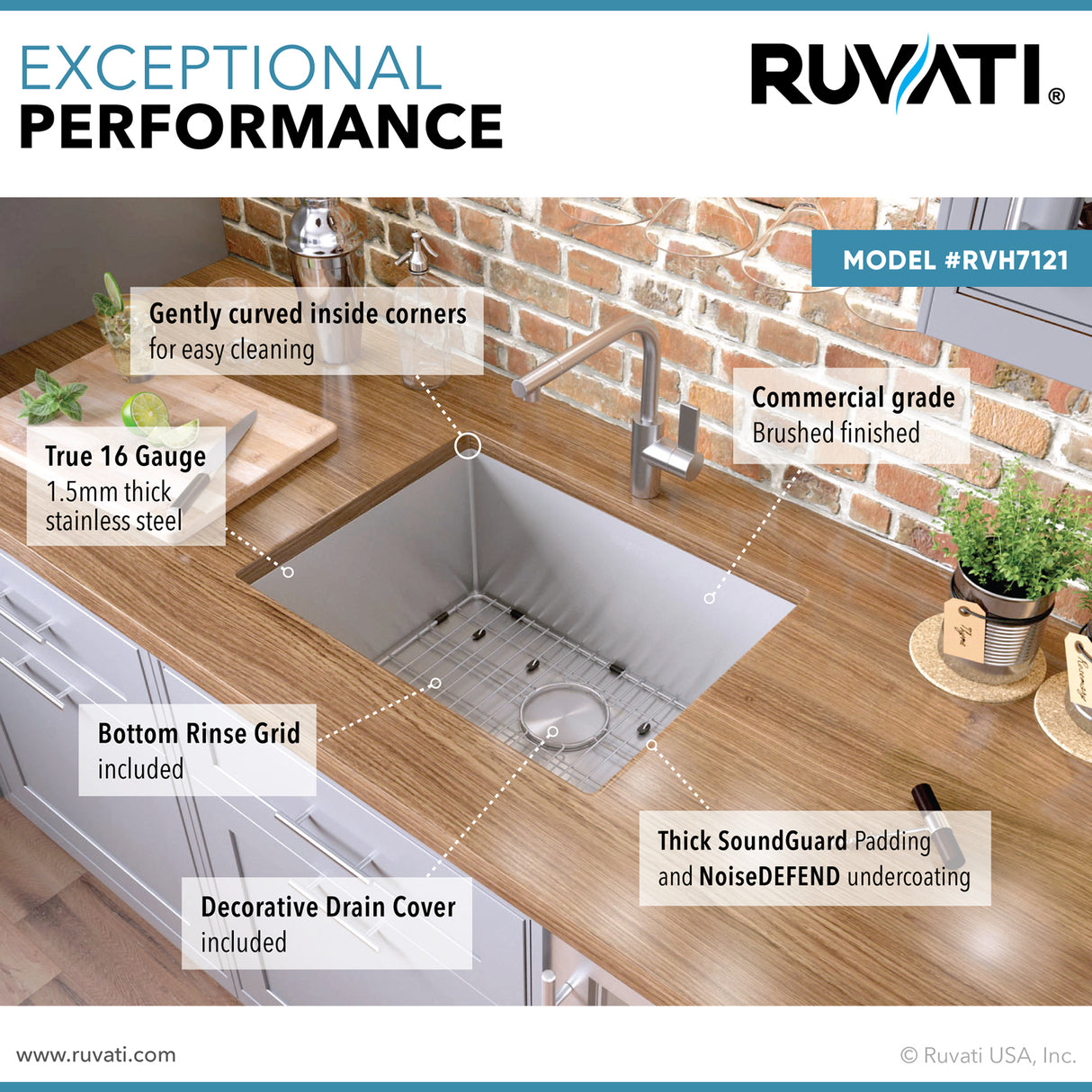 Ruvati 21-inch Undermount Stainless Steel Bar Prep Kitchen Sink 16 Gauge Rounded Corners Single Bowl - RVH7121