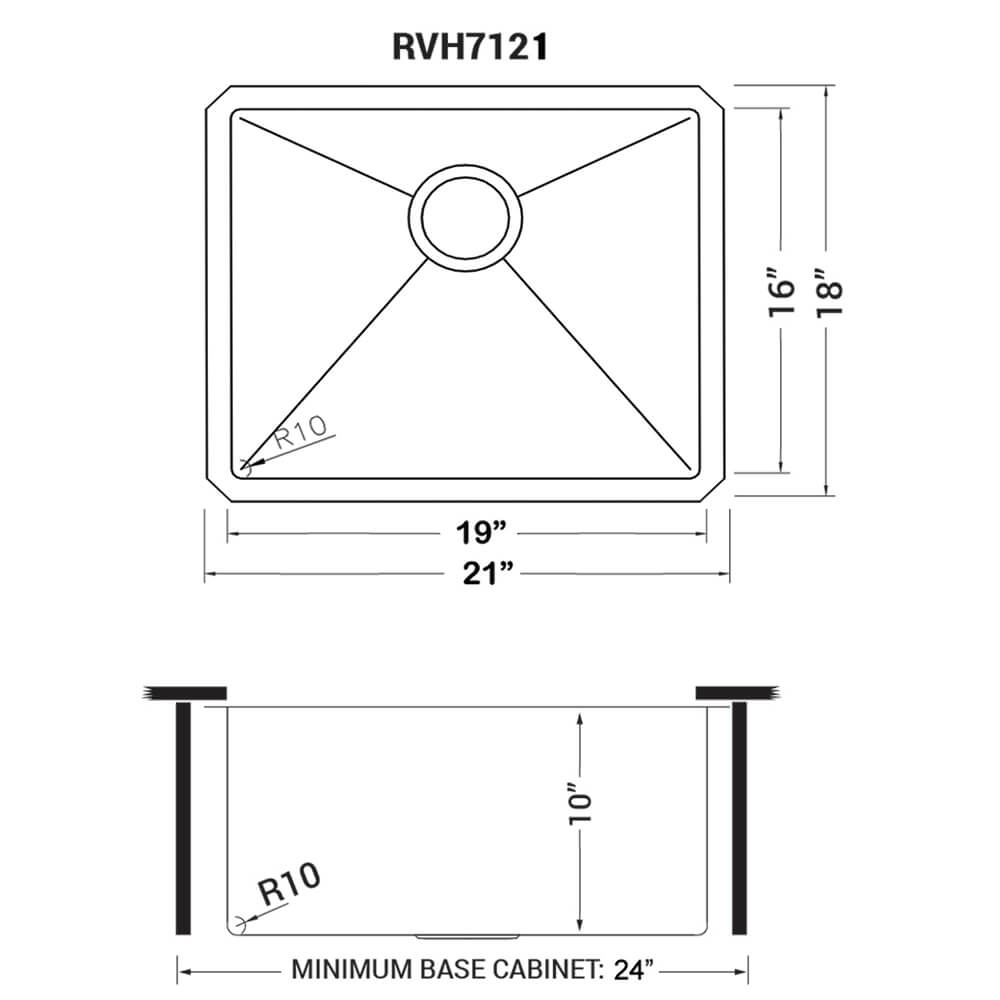 Ruvati 21-inch Undermount Stainless Steel Bar Prep Kitchen Sink 16 Gauge Rounded Corners Single Bowl - RVH7121