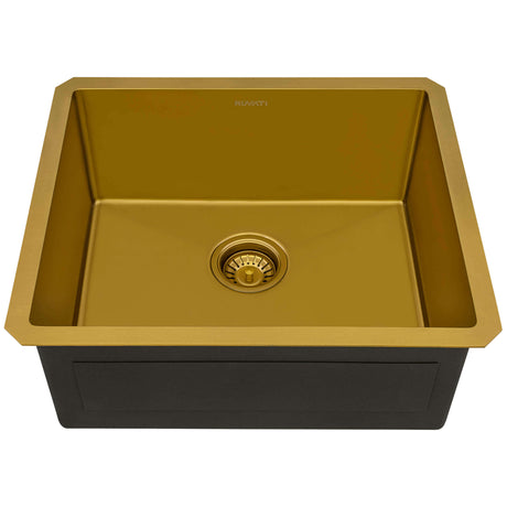 Ruvati 21-inch Polished Brass Matte Gold Stainless Steel Undermount Bar Prep Kitchen Sink 16 Gauge Rounded Corners Single Bowl - RVH7121GG