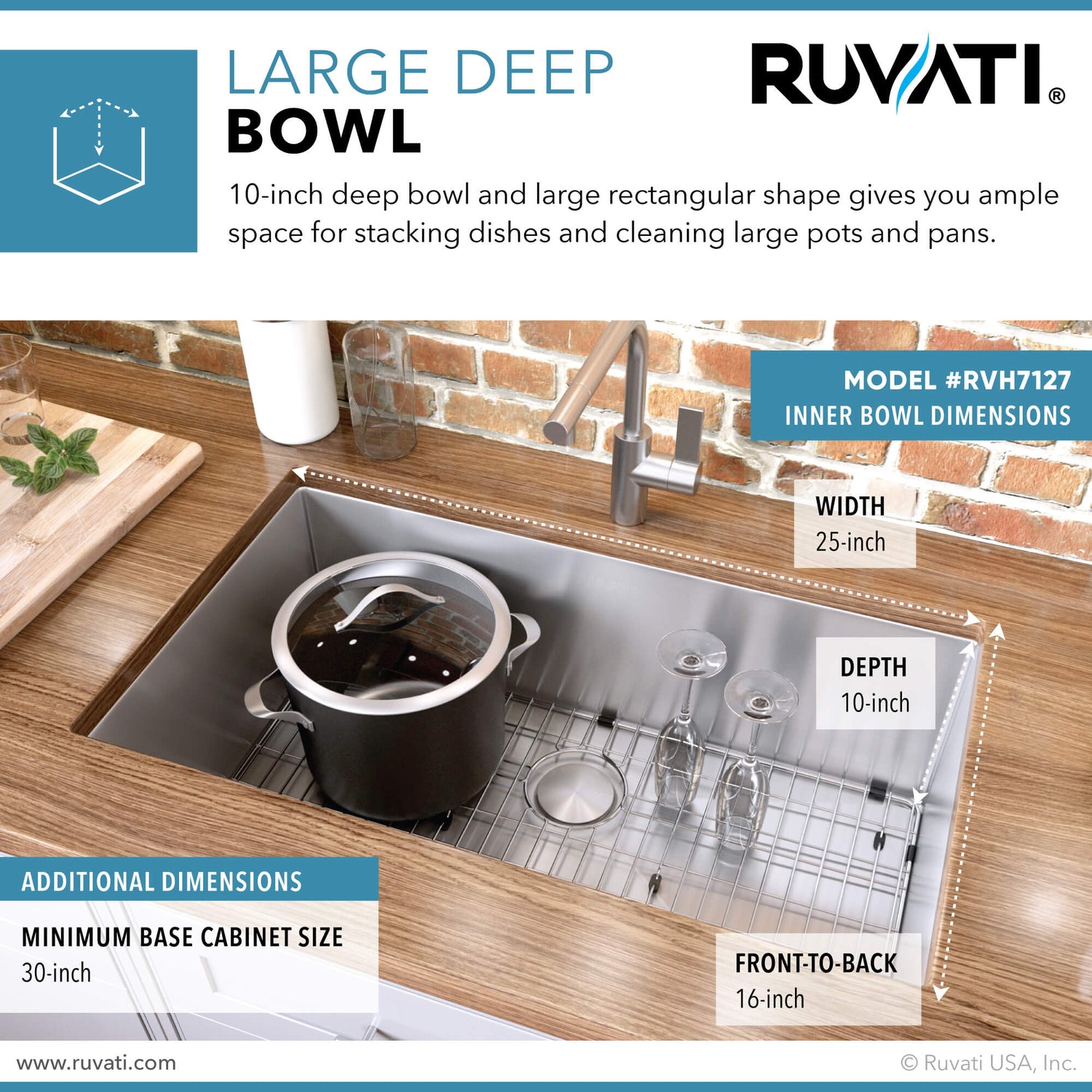 Ruvati 27-inch Undermount 16 Gauge Stainless Steel Kitchen Sink Rounded Corners Single Bowl - RVH7127