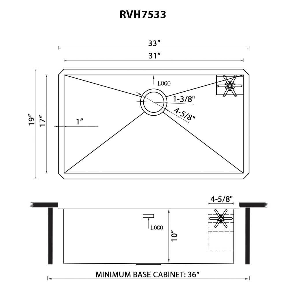 Ruvati Glass Rinser Sink 33-inch Undermount 16 Gauge Stainless Steel Rounded Corners Kitchen Sink Single Bowl - RVH7533