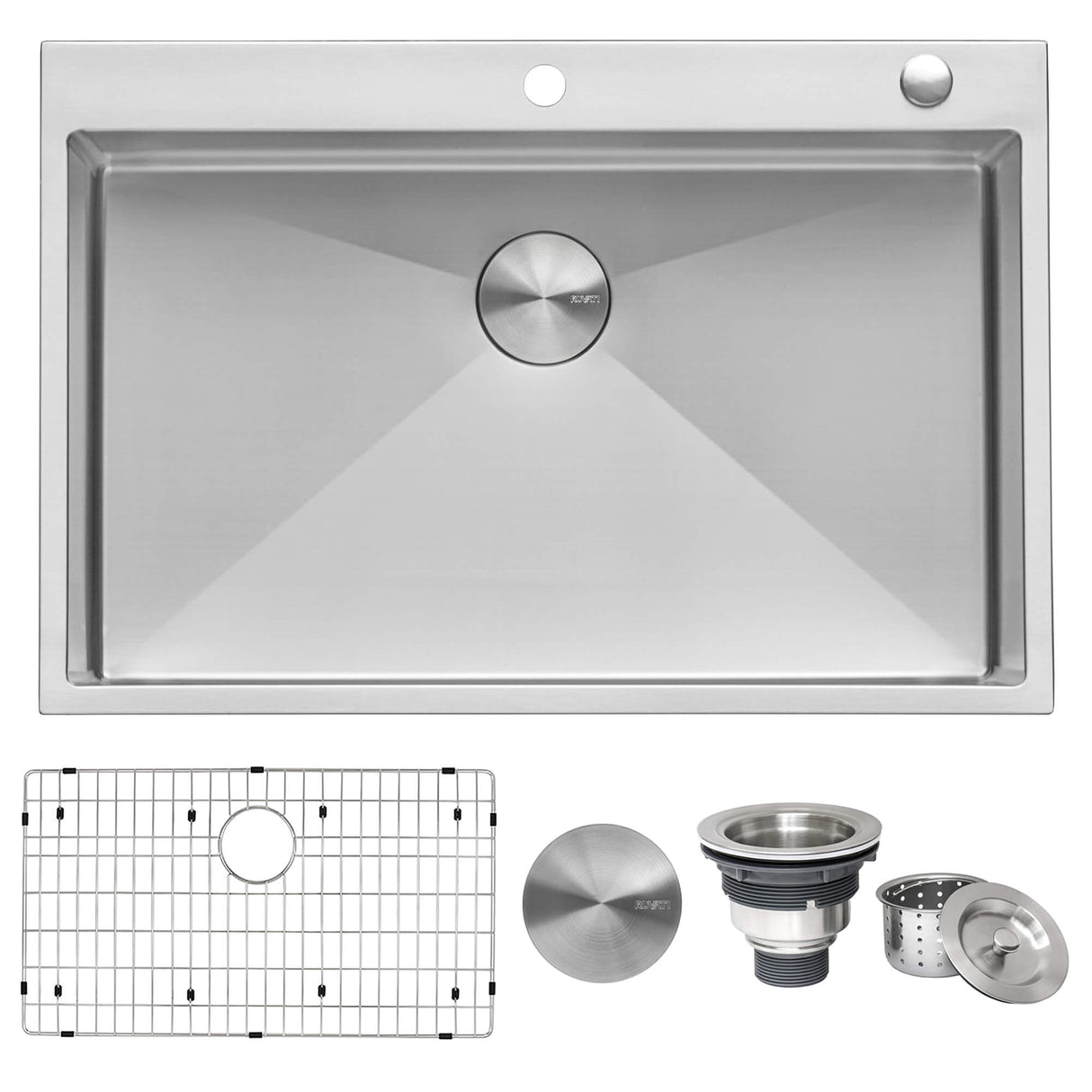 Ruvati 33 x 22 inch Drop-in 16 Gauge Stainless Steel Rounded Corners Topmount Kitchen Sink Single Bowl - RVH8005