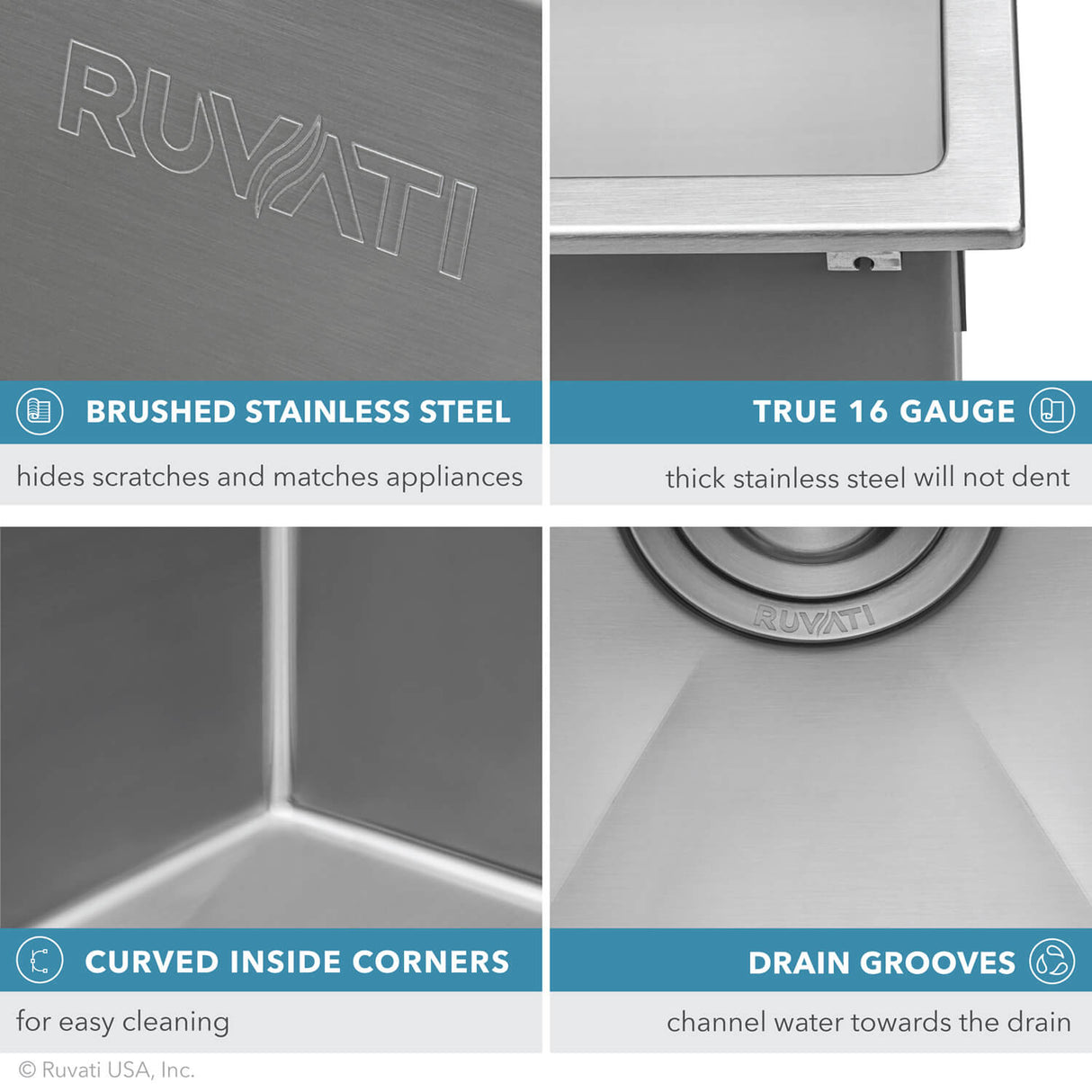 Ruvati 24 x 20 inch Drop-in 16 Gauge Stainless Steel Rounded Corners Topmount Kitchen Sink Single Bowl - RVH8014