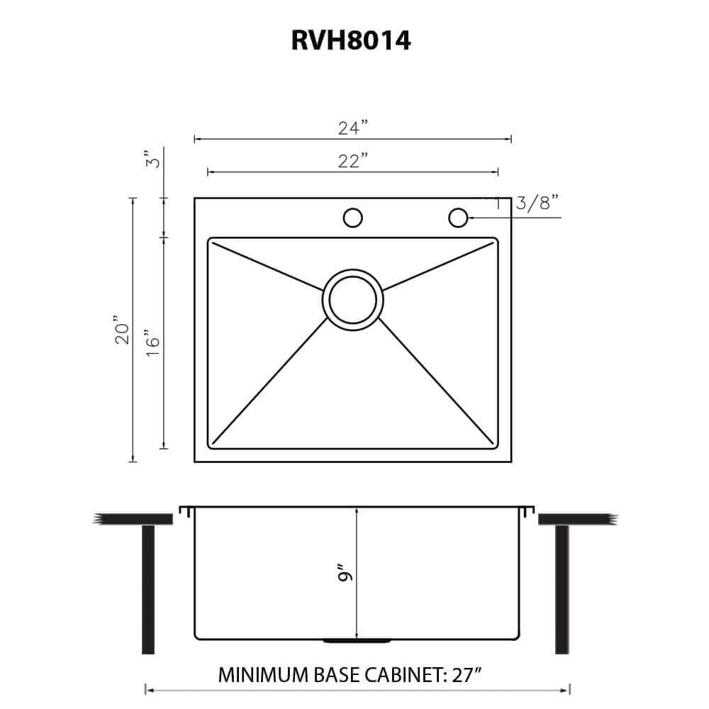Ruvati 24 x 20 inch Drop-in 16 Gauge Stainless Steel Rounded Corners Topmount Kitchen Sink Single Bowl - RVH8014