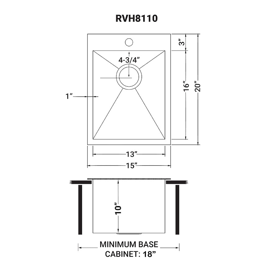 Ruvati 15 x 20 inch Drop-in Topmount Bar Prep Sink 16 Gauge Stainless Steel Single Bowl - RVH8110