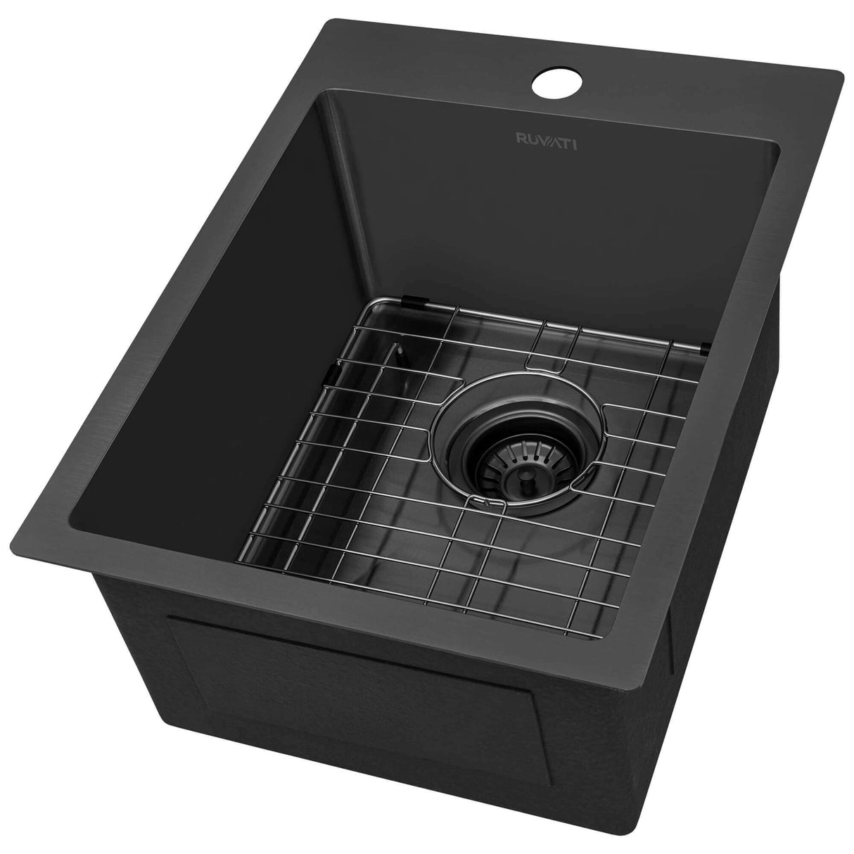 Ruvati 15 x 20 inch Gunmetal Black Stainless Steel Drop-in Topmount Bar Prep Sink Single Bowl - RVH8110BL