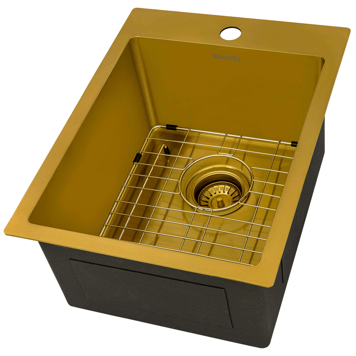 Ruvati 15 x 20 inch Polished Brass Matte Gold Stainless Steel Drop-in Topmount Bar Prep Sink Single Bowl - RVH8110GG