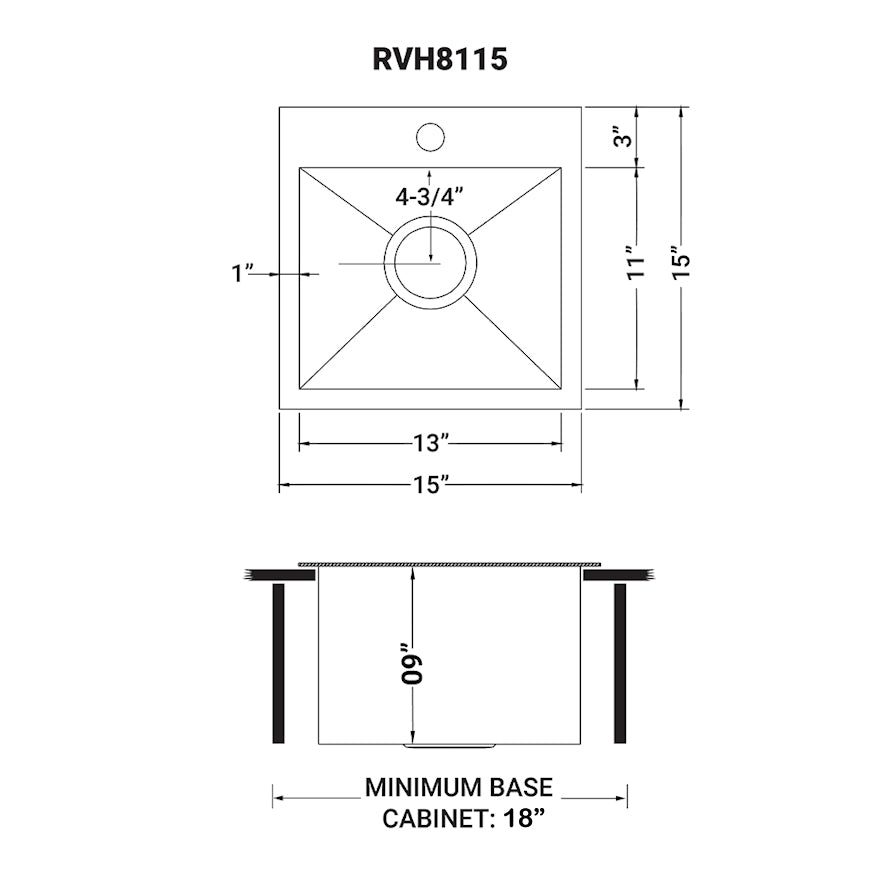 Ruvati 15 x 15 inch Drop-in Topmount Bar Prep Sink 16 Gauge Stainless Steel Single Bowl - RVH8115