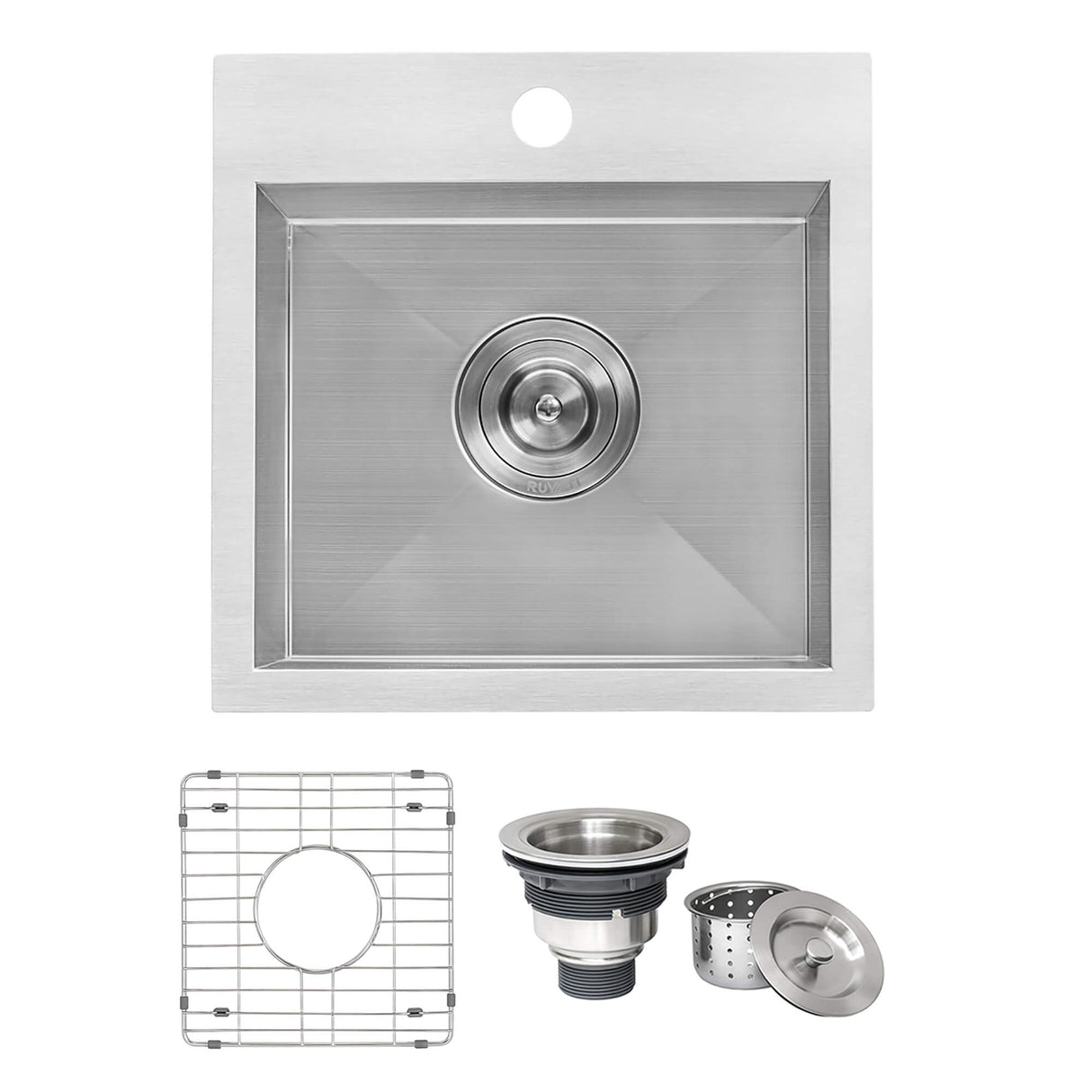 Ruvati 15 x 15 inch Drop-in Topmount Bar Prep Sink 16 Gauge Stainless Steel Single Bowl - RVH8115