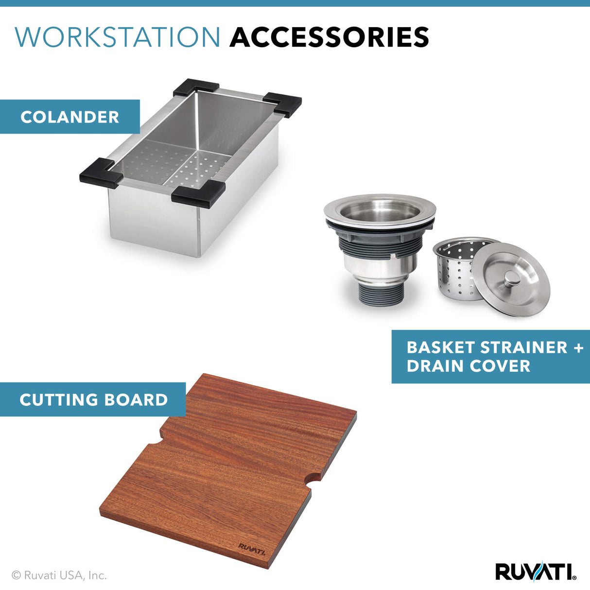 Ruvati 15 x 20 inch Workstation Drop-in Topmount Bar Prep RV Sink 16 Gauge Stainless Steel - RVH8210