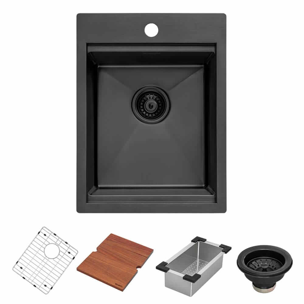 Ruvati 15 x 20 inch Gunmetal Black Stainless Steel Workstation Wet Bar Sink Drop-in Topmount - RVH8210BL