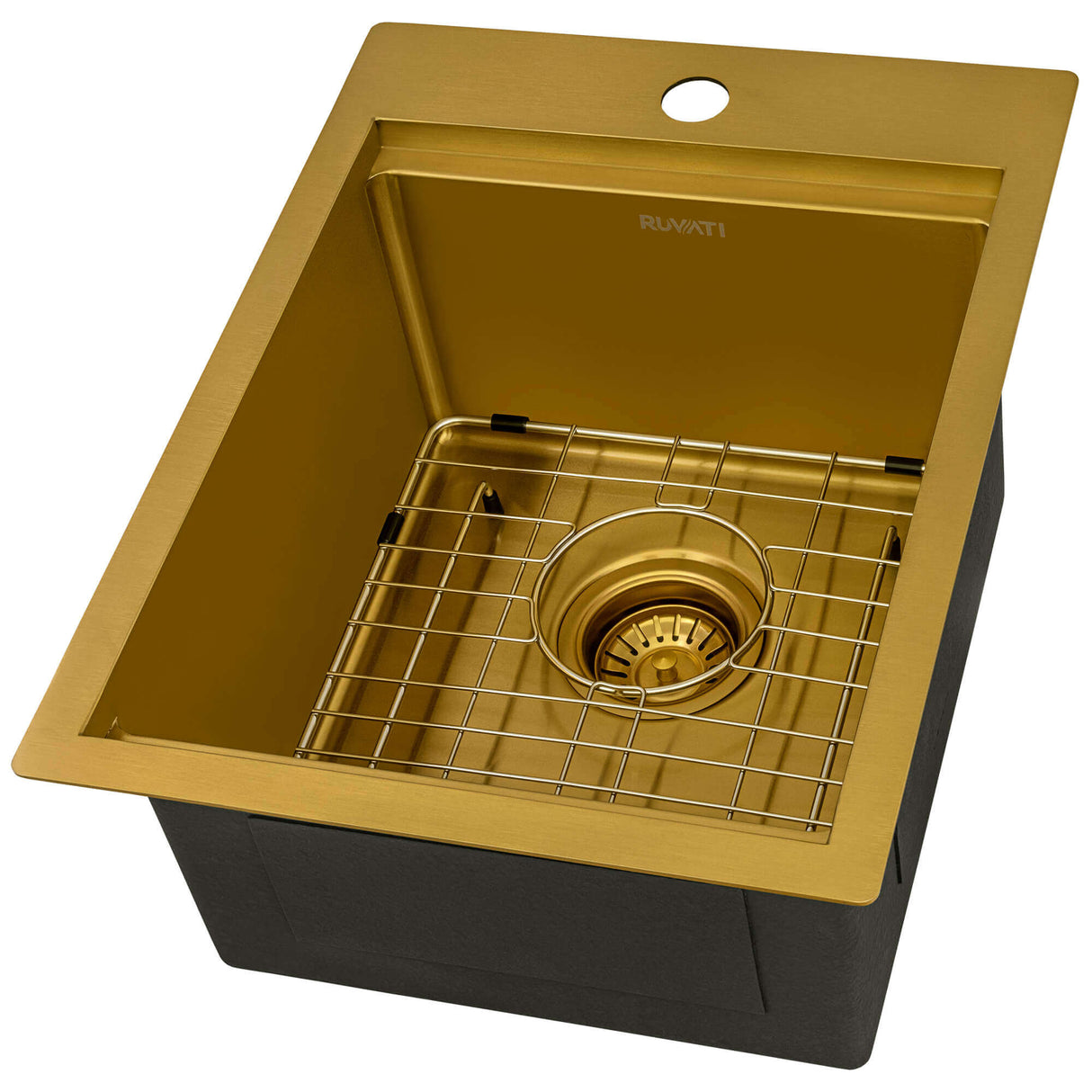 Ruvati 15 x 20 inch Polished Brass Matte Gold Stainless Steel Workstation Wet Bar Sink Drop-in Topmount - RVH8210GG
