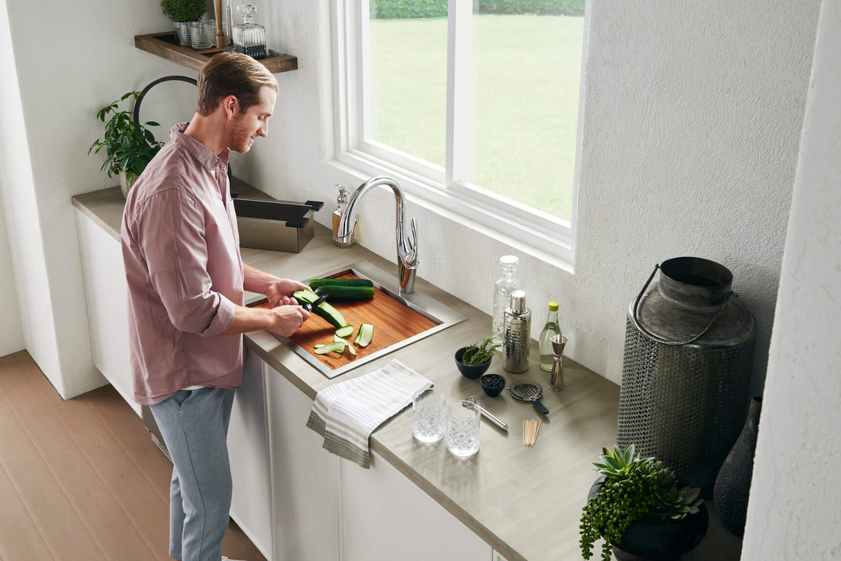 Ruvati 15 x 15 inch Workstation Drop-in Topmount Bar Prep RV Sink 16 Gauge Stainless Steel - RVH8215