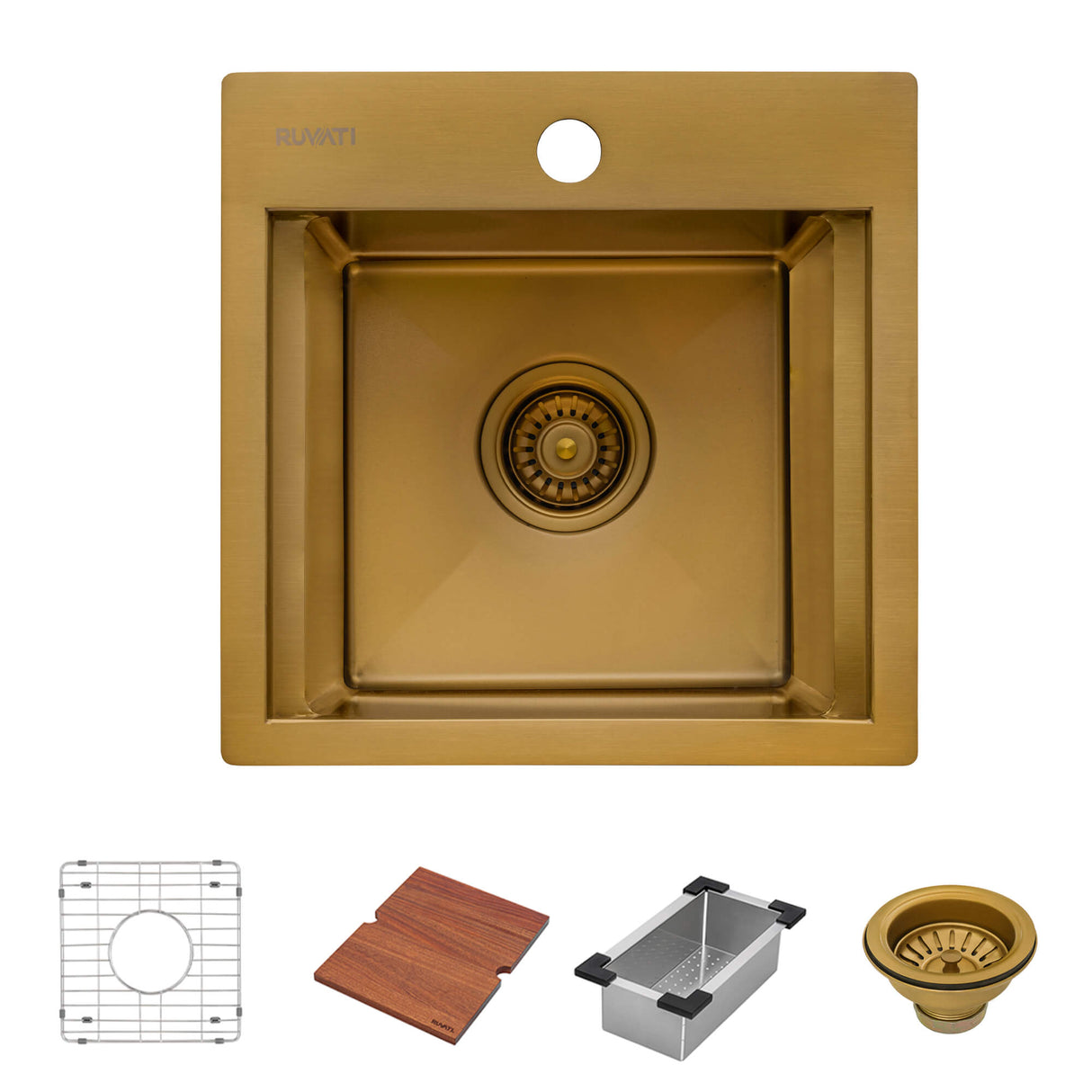 Ruvati 15 inch Polished Brass Matte Gold Stainless Steel Workstation Wet Bar Sink Drop-in Topmount - RVH8215GG