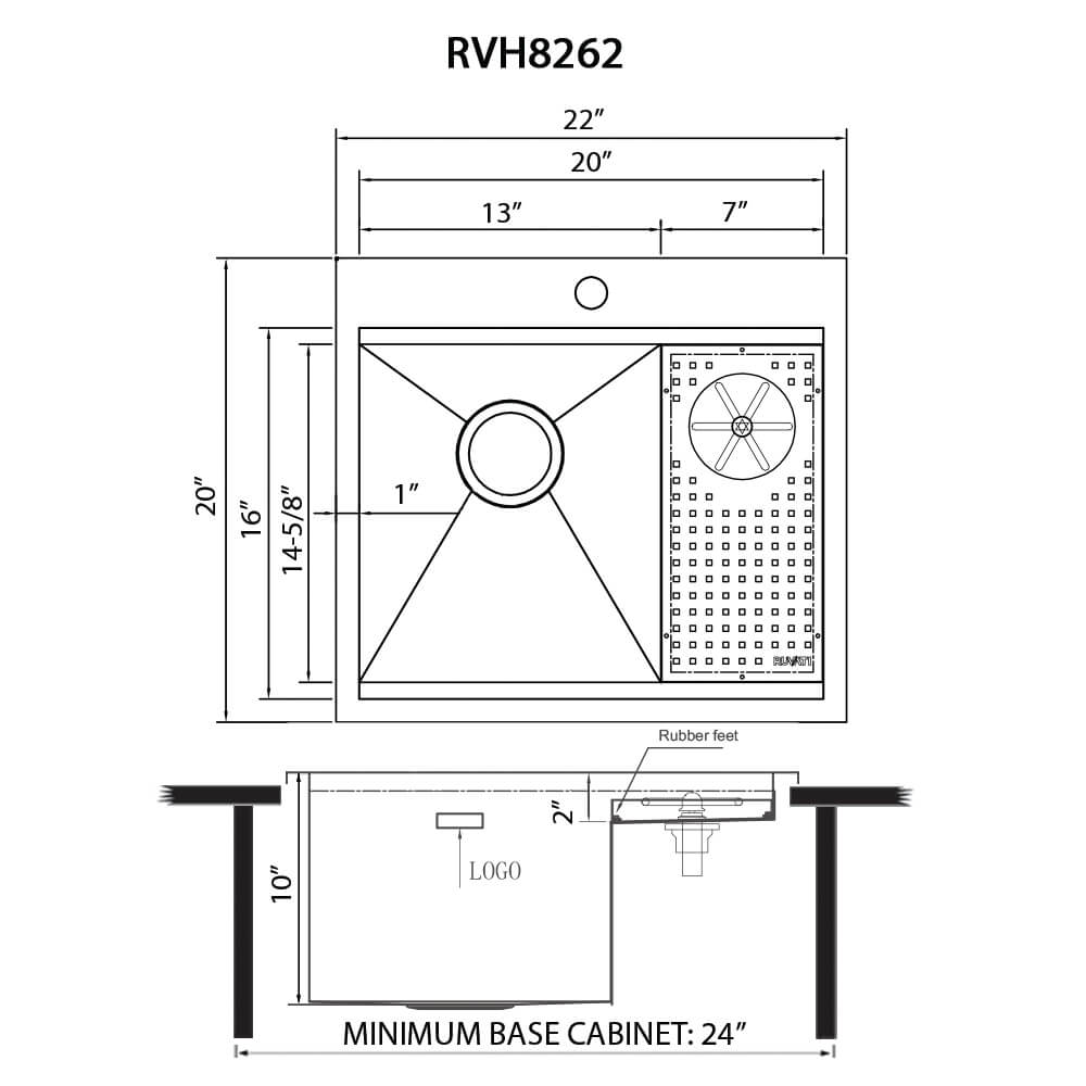 Ruvati Glass Rinser Sink 22 inch Workstation for Wet Bar Bottle Washer Drop in Topmount - RVH8262ST