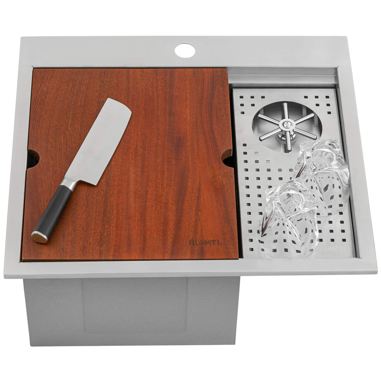 Ruvati Glass Rinser Sink 22 inch Workstation for Wet Bar Bottle Washer Drop in Topmount - RVH8262ST