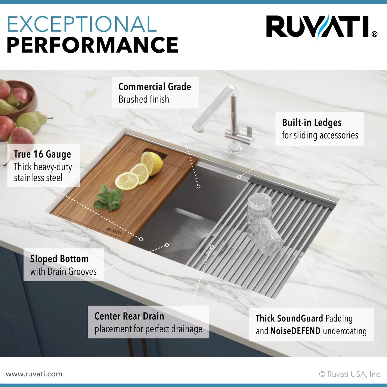 Ruvati 32-inch Workstation Ledge Undermount 16 Gauge Stainless Steel Kitchen Sink Single Bowl - RVH8300