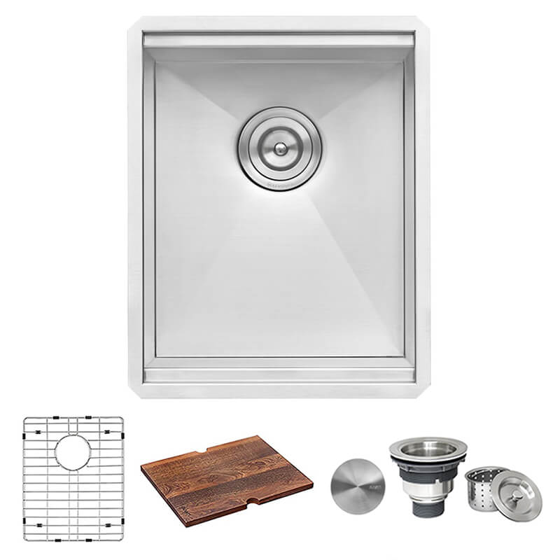 Ruvati 15" Workstation Bar Prep Sink Ledge Undermount 16 Gauge Stainless Steel Single Bowl - RVH8304