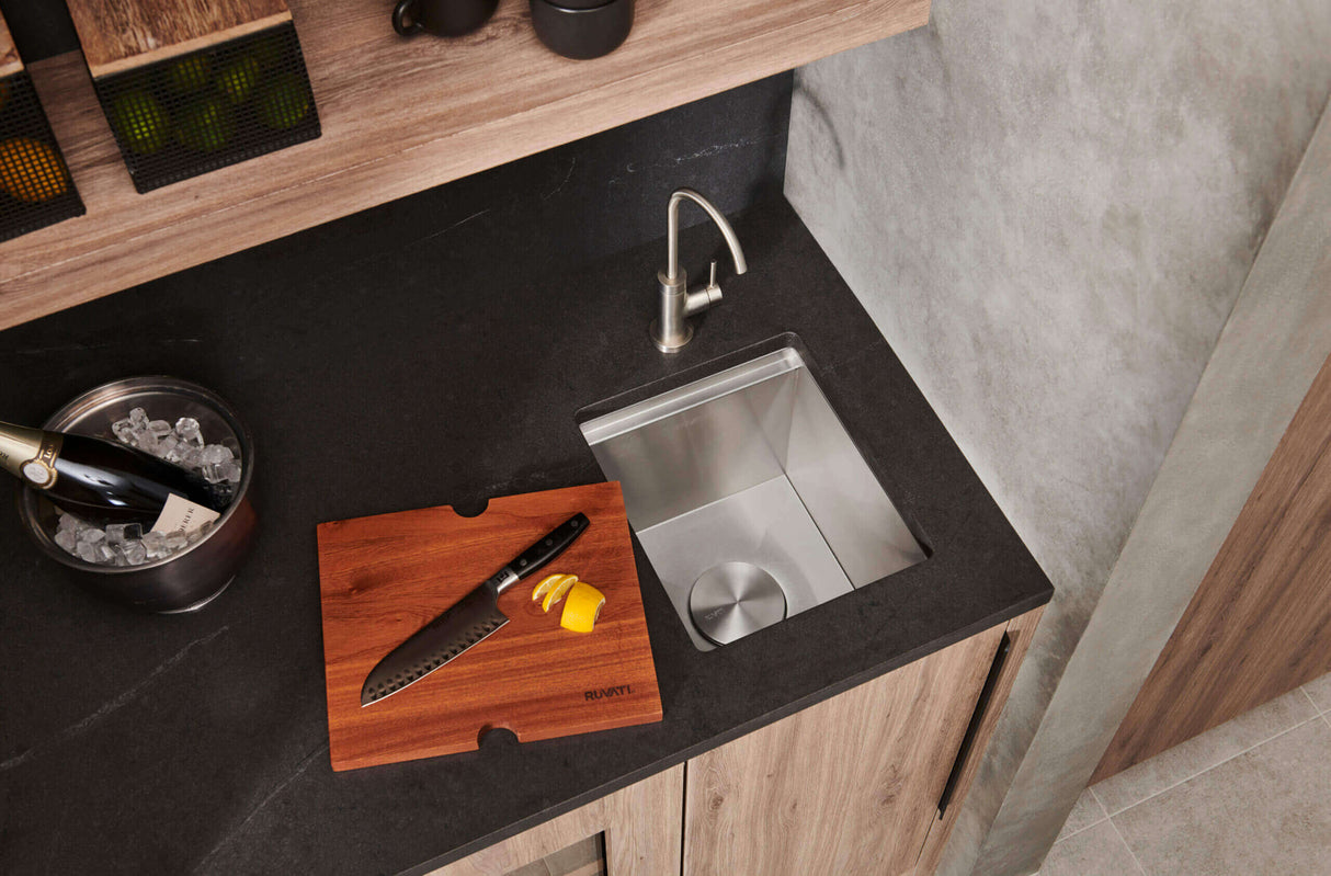 Ruvati 13 inch Workstation Bar Prep Sink with Cover Undermount 16 Gauge Stainless Steel Single Bowl - RVH8316