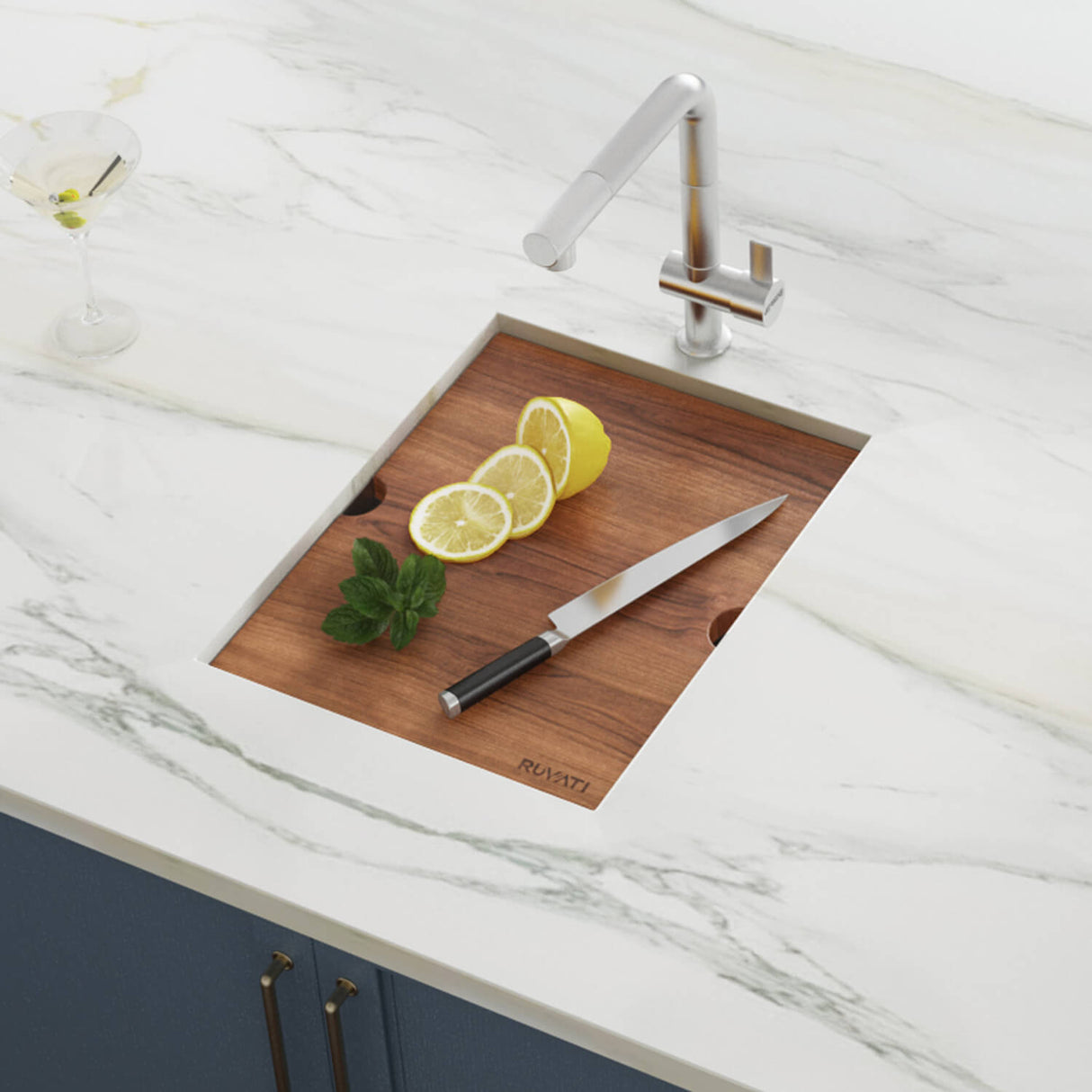 Ruvati 15" Workstation Bar Prep Sink Ledge Undermount 16 Gauge Stainless Steel Single Bowl - RVH8304