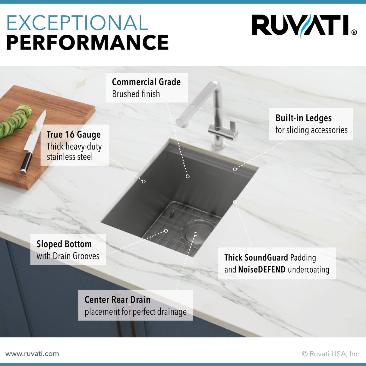 Ruvati 13 inch Workstation Bar Prep Sink with Cover Undermount 16 Gauge Stainless Steel Single Bowl - RVH8316