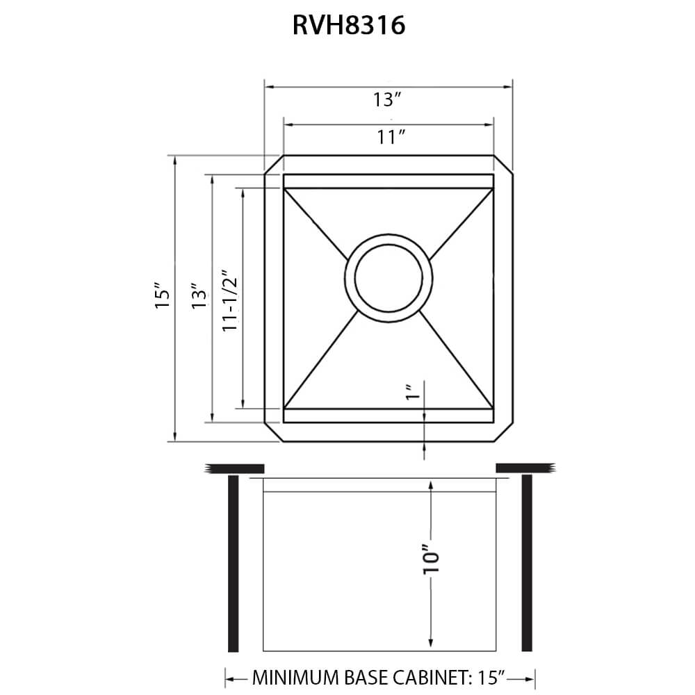 Ruvati 13 inch Workstation Bar Prep Sink with Cover Undermount 16 Gauge Stainless Steel Single Bowl - RVH8316