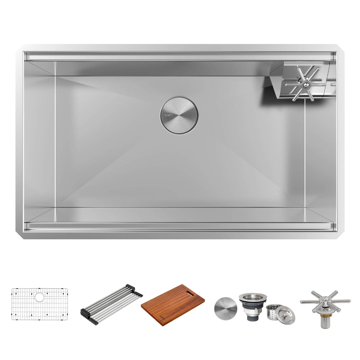 Ruvati 32-inch Glass Rinser Sink Workstation Ledge Undermount 16 Gauge Stainless Steel Kitchen Sink Single Bowl - RVH8512