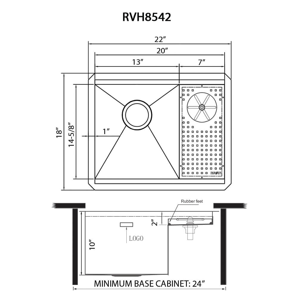Ruvati Glass Rinser Sink 22 inch Workstation for Wet Bar Bottle Washer Undermount - RVH8542ST