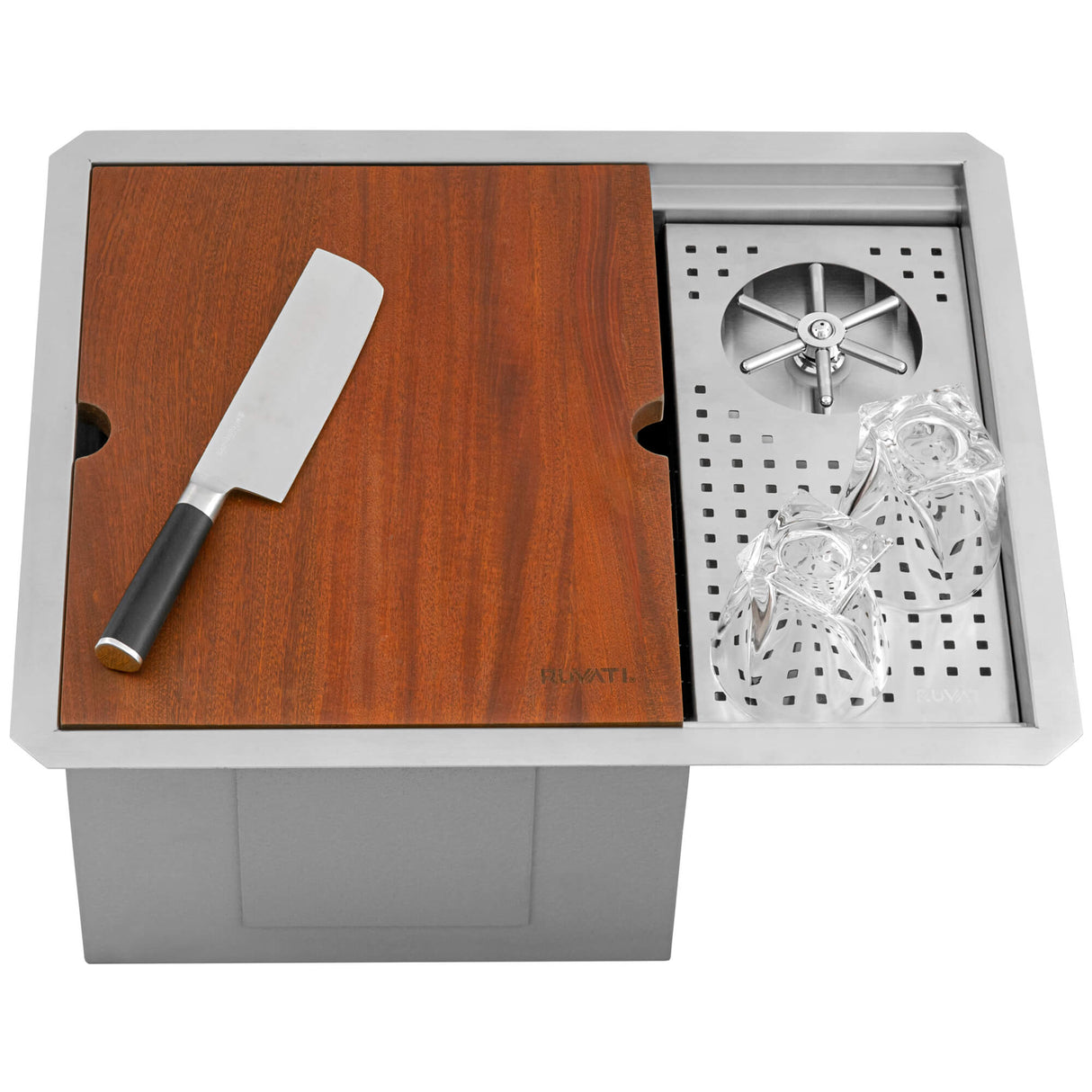 Ruvati Glass Rinser Sink 22 inch Workstation for Wet Bar Bottle Washer Undermount - RVH8542ST