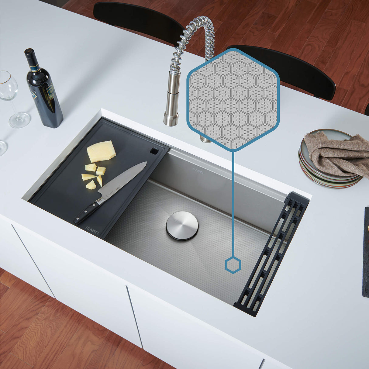 Ruvati Hex Bottom 30-inch Workstation Scratch Resistant Embossed Texture Kitchen Sink Stainless Steel - RVH8630