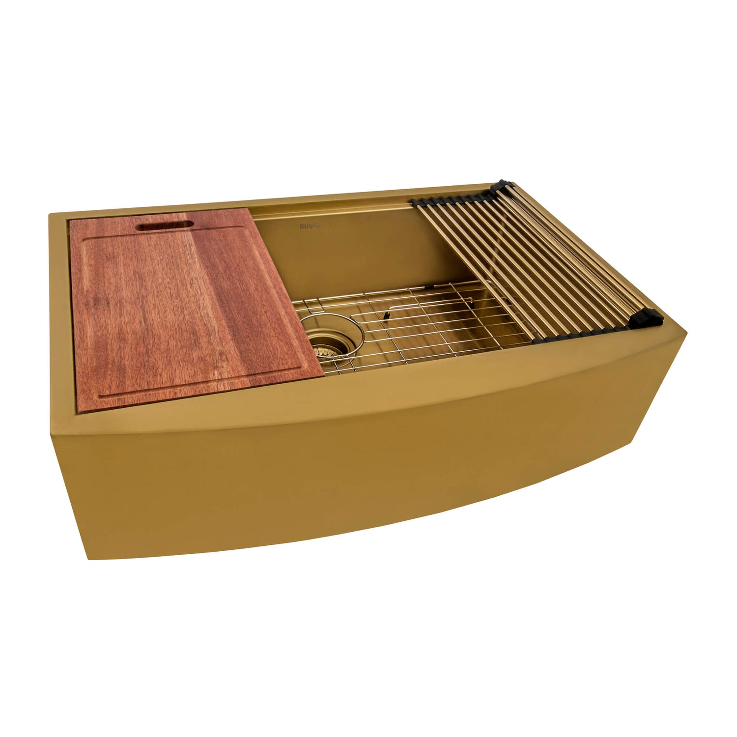 Ruvati 33-inch Matte Gold Workstation Apron-Front Brass Tone Stainless Steel Kitchen Sink - RVH9207GG