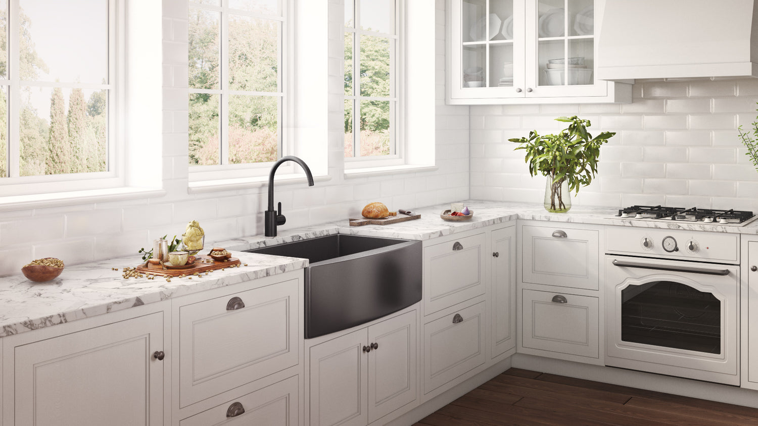 Ruvati 33-inch Apron-Front Farmhouse Kitchen Sink - Gunmetal Black Matte Stainless Steel Single Bowl - RVH9733BL