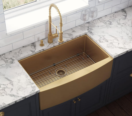 Ruvati 33-inch Apron-Front Farmhouse Kitchen Sink - Brass Tone Matte Gold Stainless Steel Single Bowl - RVH9733GG