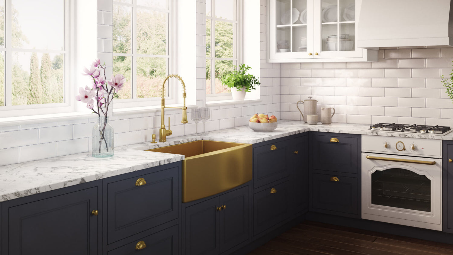 Ruvati 36-inch Apron-Front Farmhouse Kitchen Sink - Brass Tone Matte Gold Stainless Steel Single Bowl - RVH9880GG