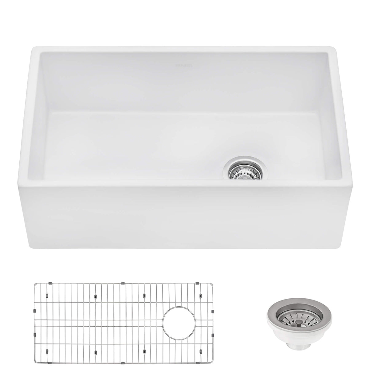 Ruvati 30-inch Fireclay Farmhouse Offset Drain Kitchen Sink Single Bowl White - Right Drain - RVL2018WR