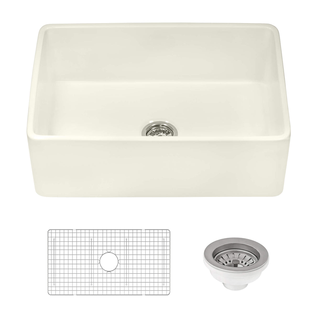 Ruvati 30 x 20 inch Fireclay Reversible Farmhouse Apron-Front Kitchen Sink Single Bowl - Biscuit - RVL2100BS