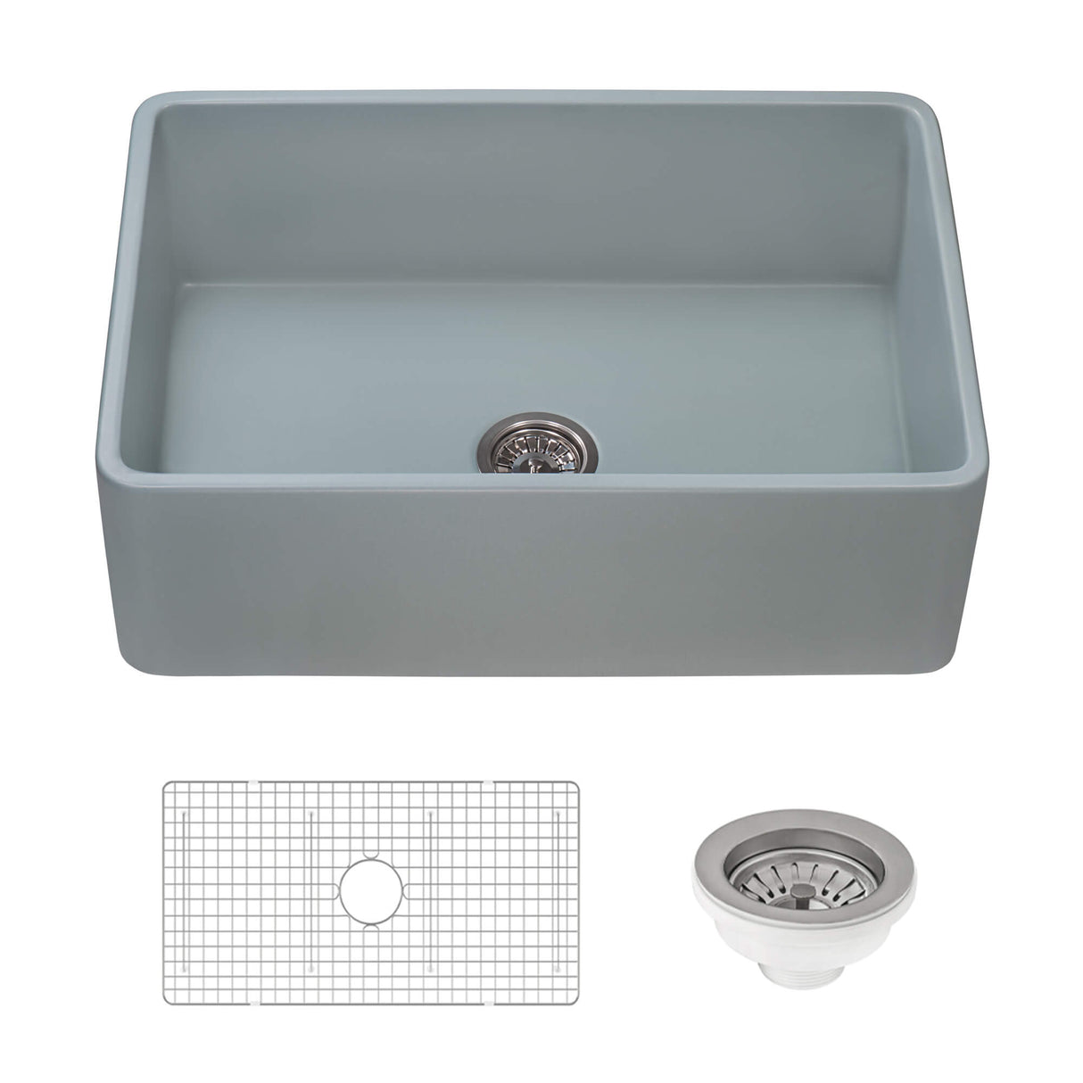 Ruvati 30 x 20 inch Fireclay Reversible Farmhouse Apron-Front Kitchen Sink Single Bowl - Horizon Gray - RVL2100GR
