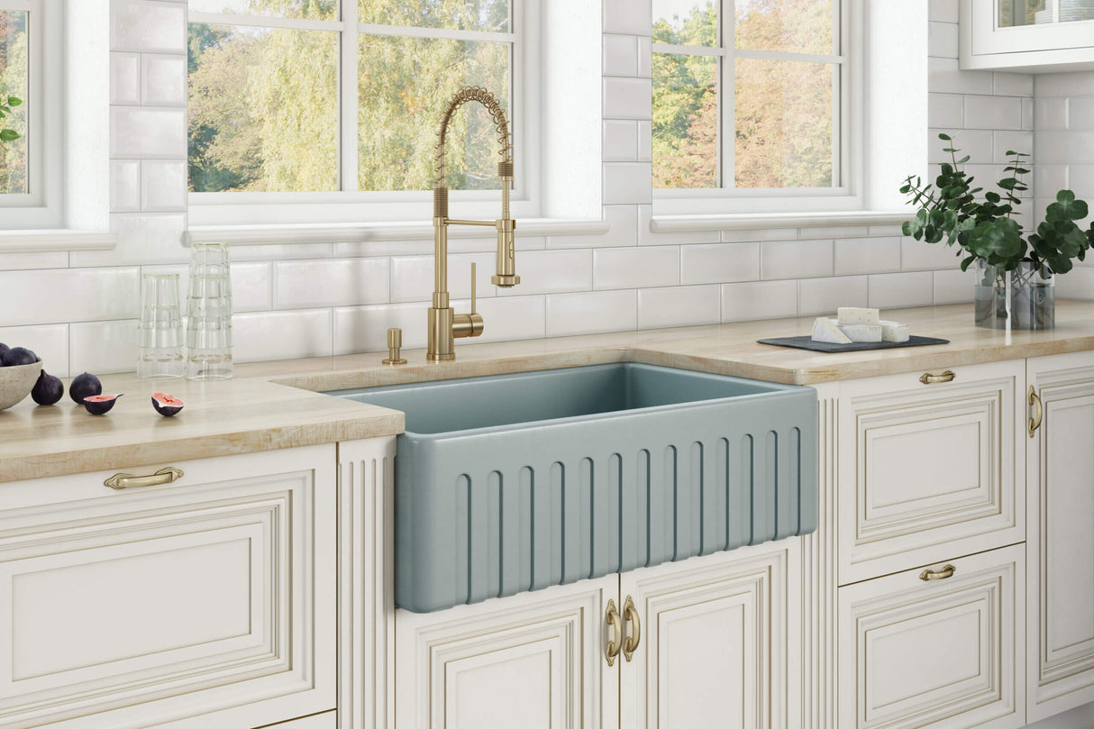 Ruvati 30 x 20 inch Fireclay Reversible Farmhouse Apron-Front Kitchen Sink Single Bowl - Horizon Gray - RVL2100GR