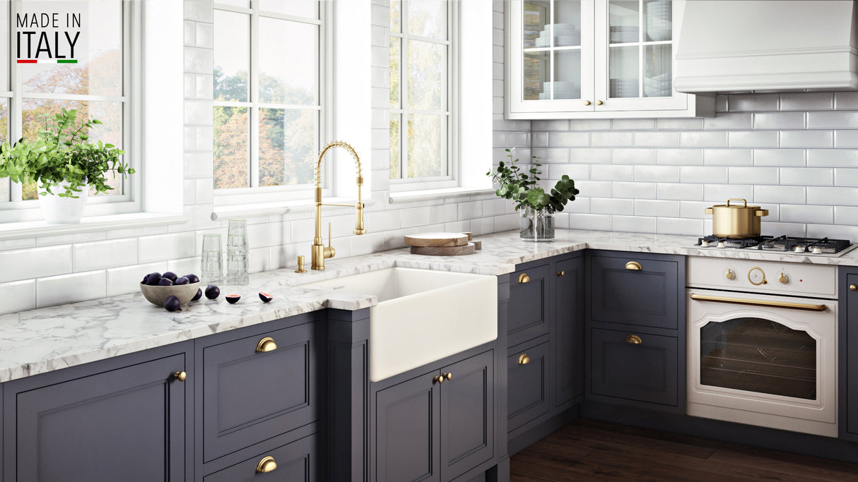 Ruvati 33 x 20 inch Fireclay Reversible Farmhouse Apron-Front Kitchen Sink Single Bowl - Biscuit - RVL2300BS