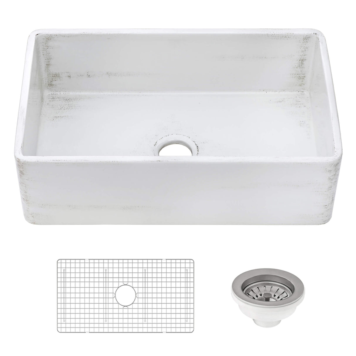 Ruvati 33 x 20 inch Fireclay Reversible Farmhouse Apron-Front Kitchen Sink Specialty Finish - Distressed White - RVL2300SW
