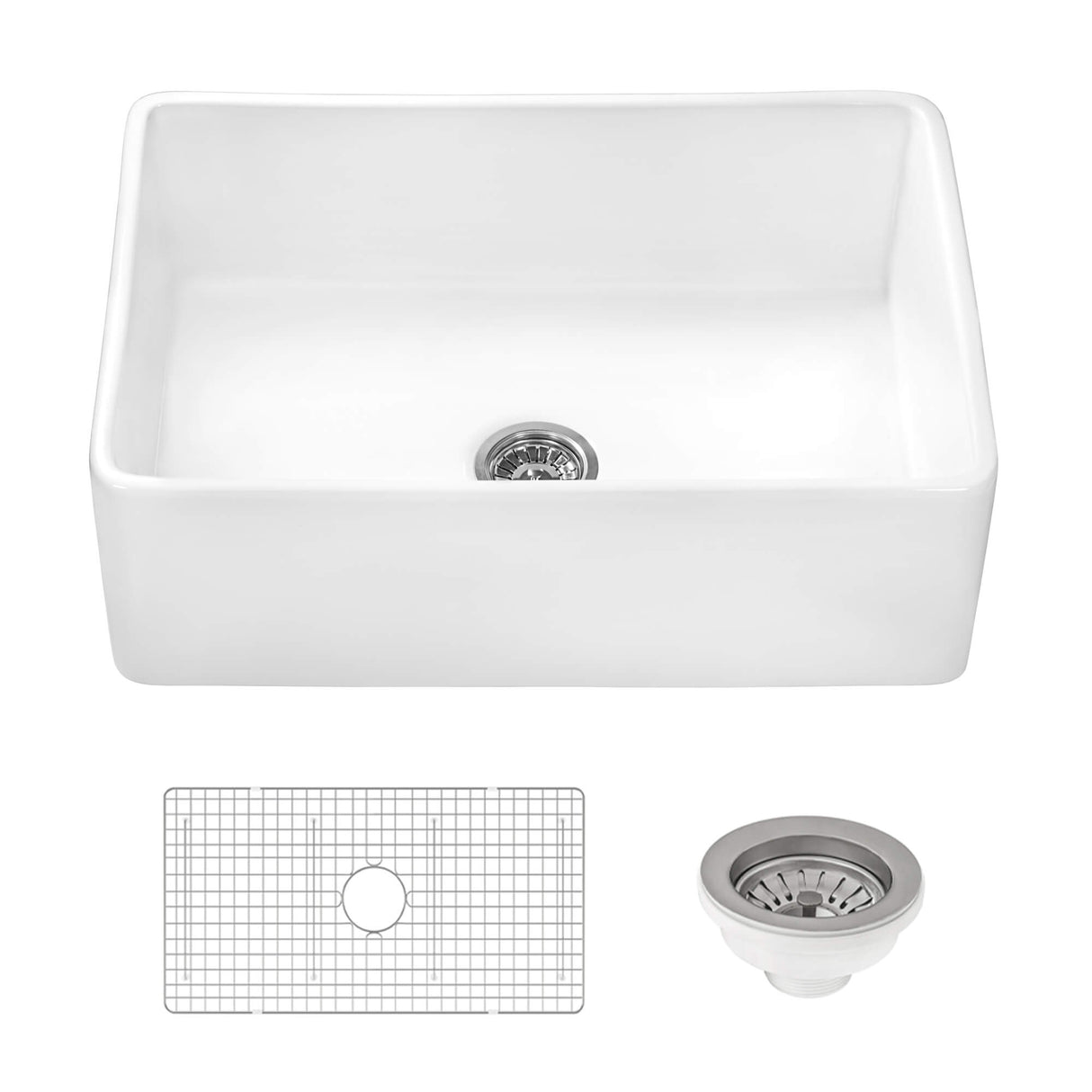 Ruvati 33 x 20 inch Fireclay Reversible Farmhouse Apron-Front Kitchen Sink Single Bowl - White - RVL2300WH