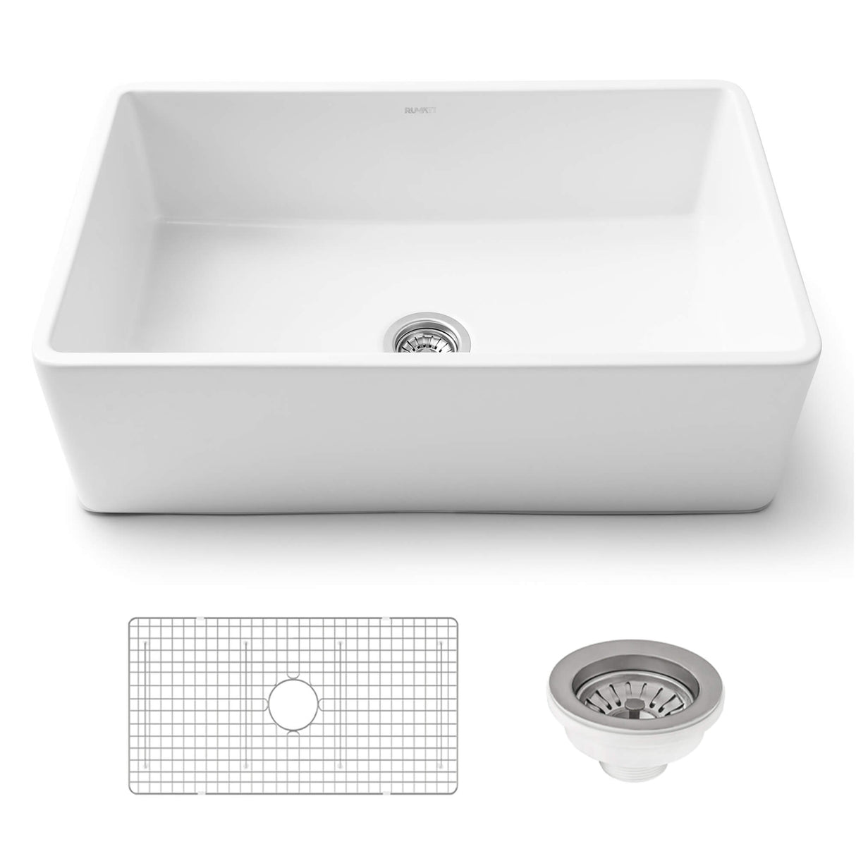 Ruvati 33 x 20 inch Fireclay Reversible Farmhouse Apron-Front Kitchen Sink Single Bowl - White - RVL2300WH