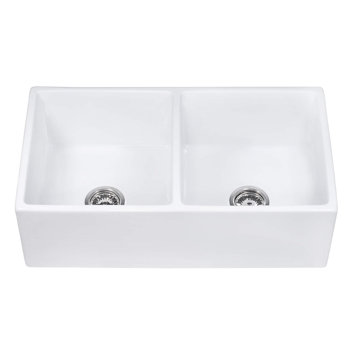 Ruvati 33 x 18 inch Fireclay Farmhouse Apron-Front Kitchen Sink Double Bowl - White - RVL2311WH