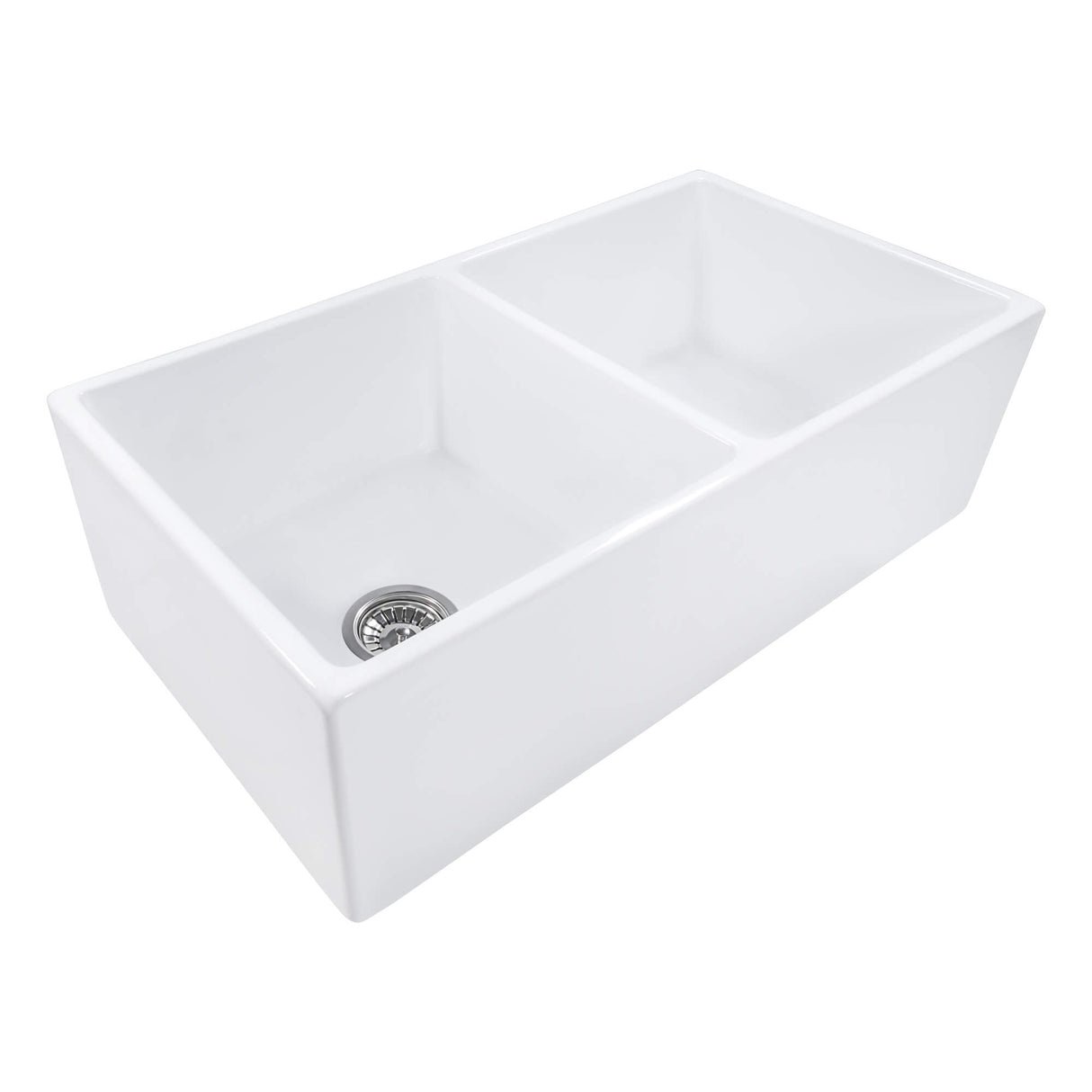 Ruvati 33 x 18 inch Fireclay Farmhouse Apron-Front Kitchen Sink Double Bowl - White - RVL2311WH